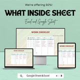 Work Checklist Template | Daily Task Sheet for Employees | Excel & Google Sheets | Job Tracker | Task Planner | Business Operations Log