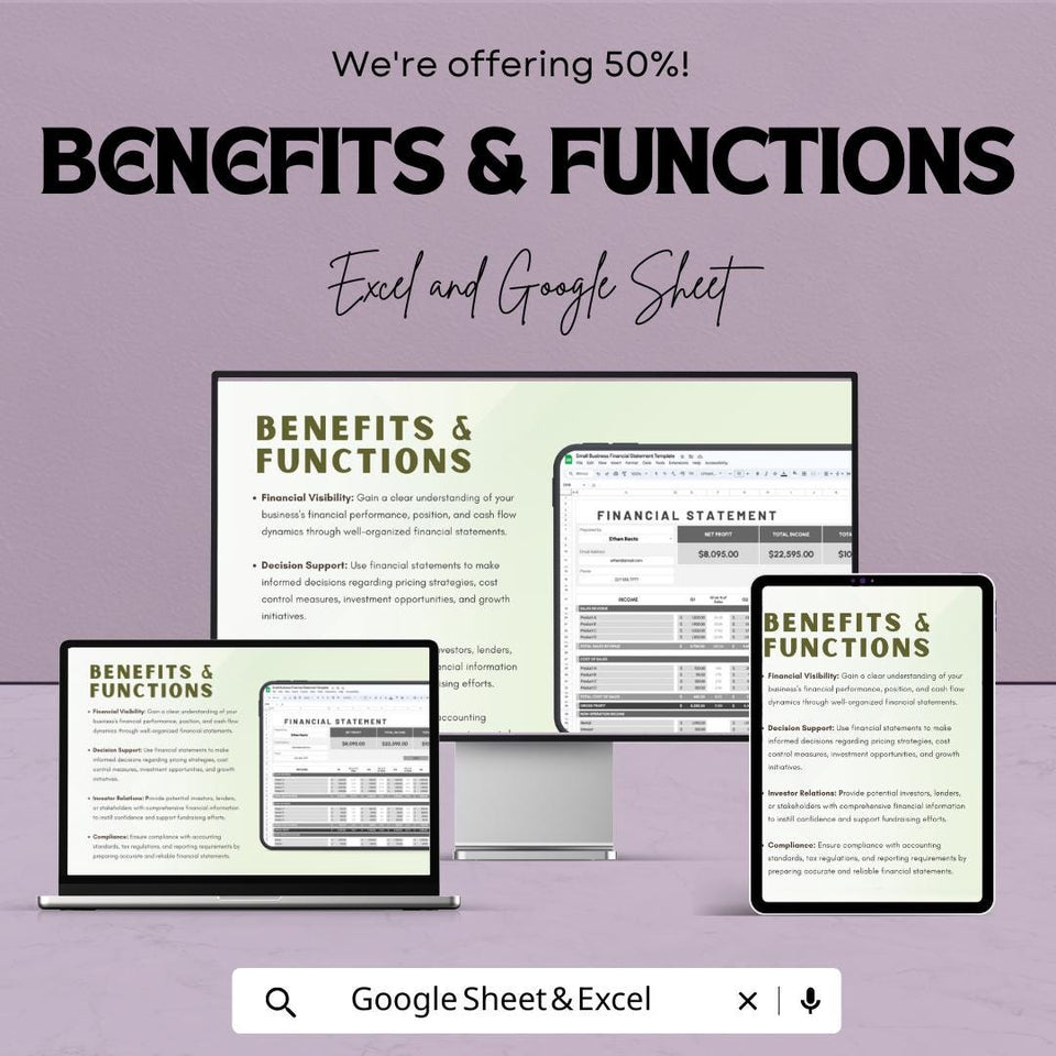 Small Business Financial Statement Template - Income, Expense & Cash Flow - Excel and Google Sheet Template - Financial Management
