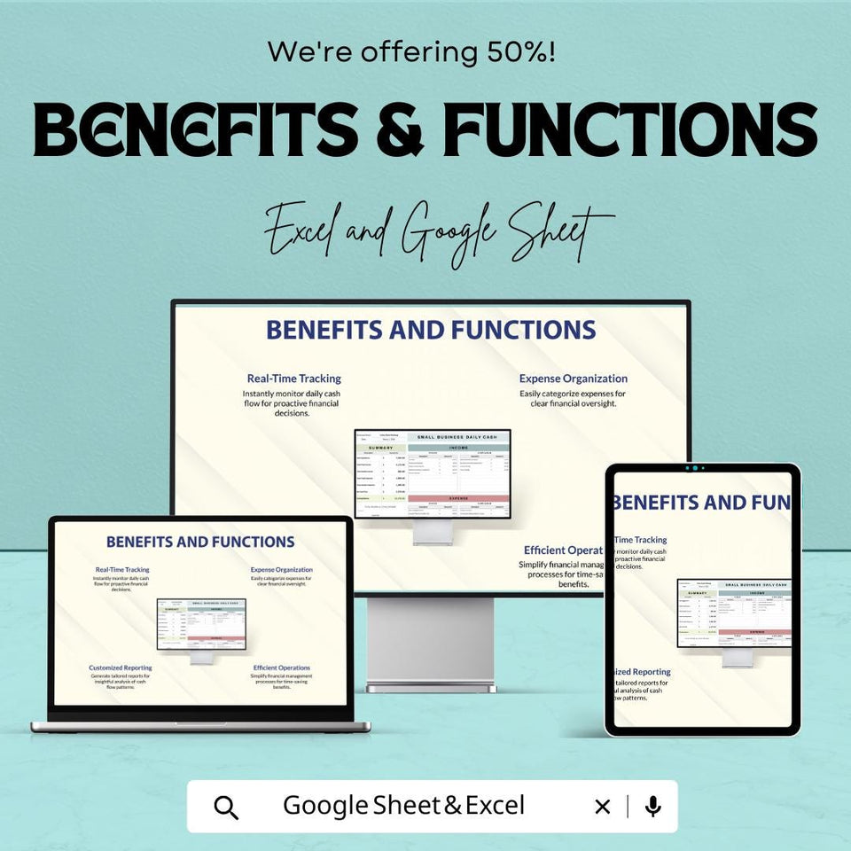 Small Business Daily Cash Sheet | Google Sheet and Excel Template | Income & Expense Tracker | Daily Cash Flow Tracker for Small Businesses