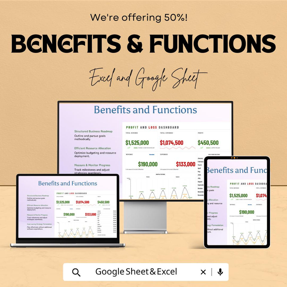 Profit and Loss Dashboard Sheet for Excel and Google Sheets | Financial Tracking Template | Budget, Revenue, Expense Planner |