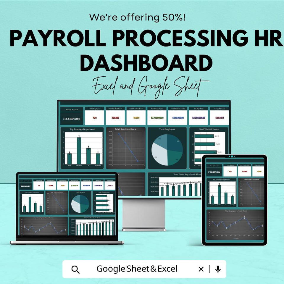 Payroll Processing HR Dashboard Sheet - Excel & Google Sheets Template for Efficient HR Management