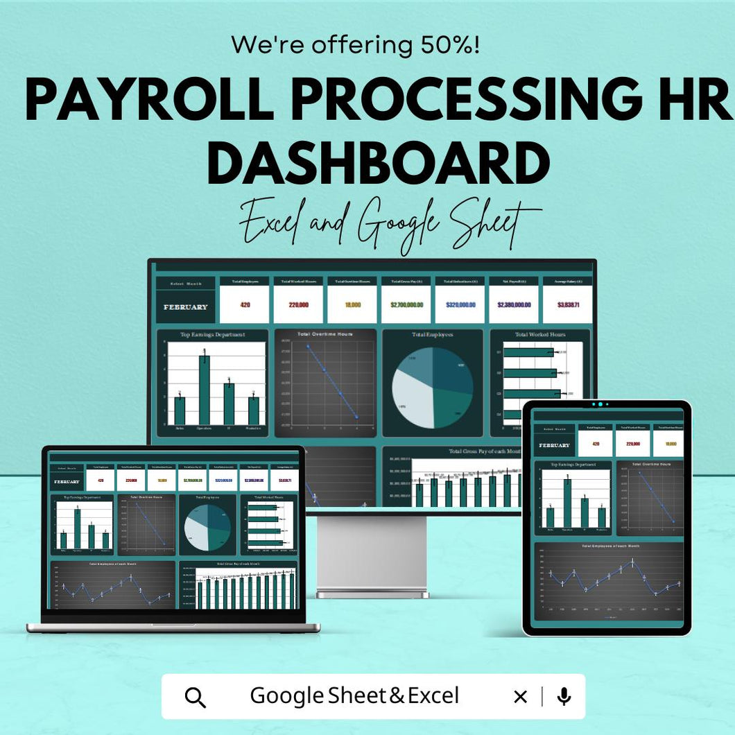 Payroll Processing HR Dashboard Sheet - Excel & Google Sheets Template for Efficient HR Management