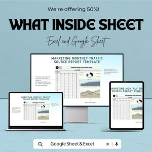 Marketing Monthly Traffic Source Report Sheet | Website Traffic Analysis & Source Tracking | Traffic Data Template | Marketing Metrics