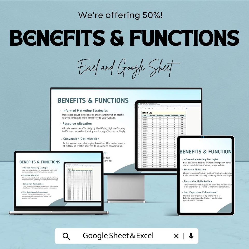 Marketing Monthly Traffic Source Report Sheet | Website Traffic Analysis & Source Tracking | Traffic Data Template | Marketing Metrics
