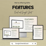 Marketing Market Metrics Tracker Sheet -Google Sheet - Marketing ROI Dashboard - Track Website Traffic & Conversion - Marketing Performance