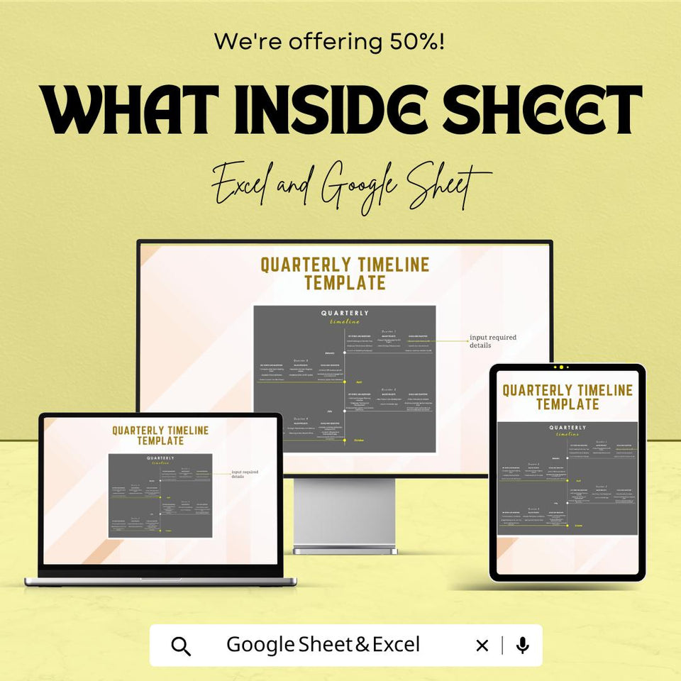 Quarterly Timeline Sheet | Project Management Template | Goal Setting | Business & Personal Planner | Track Progress and Milestones