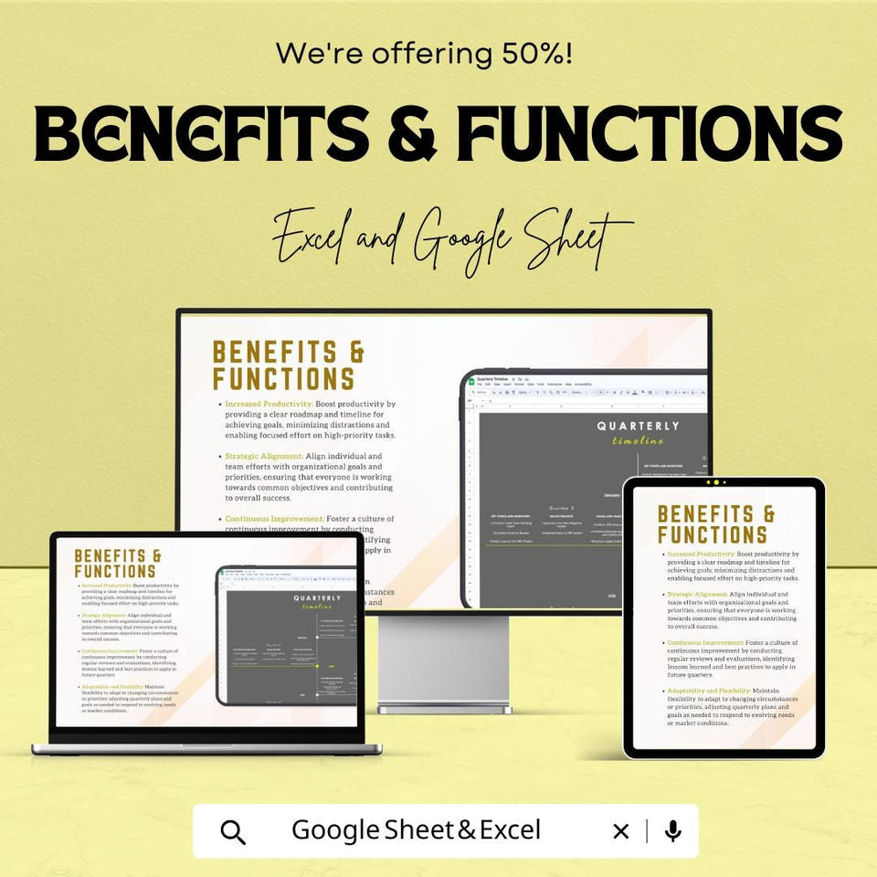 Quarterly Timeline Sheet | Project Management Template | Goal Setting | Business & Personal Planner | Track Progress and Milestones