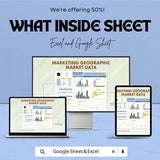 Marketing Geographic Market Data Sheet - Excel and Google Sheets Template for Market Analysis, Revenue & Spend Tracker