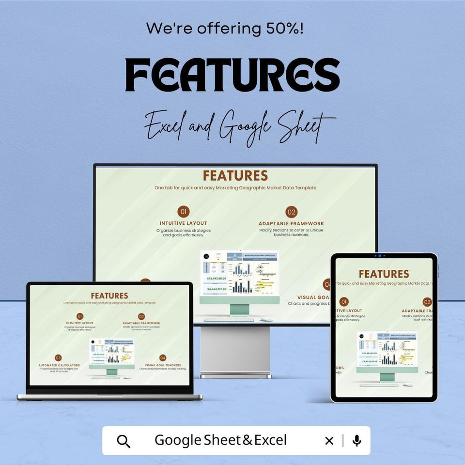 Marketing Geographic Market Data Sheet - Excel and Google Sheets Template for Market Analysis, Revenue & Spend Tracker