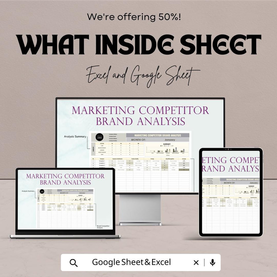 Marketing Competitor Brand Analysis Sheet – Excel & Google Sheets Template for Tracking Competitor Performance and Brand Metrics