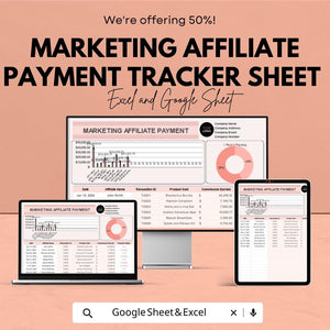 Marketing Affiliate Payment Tracker Sheet | Excel and Google Sheet | Track Affiliate Payments, Commissions, & Earnings | Digital Template