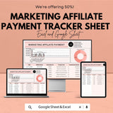 Marketing Affiliate Payment Tracker Sheet | Excel and Google Sheet | Track Affiliate Payments, Commissions, & Earnings | Digital Template