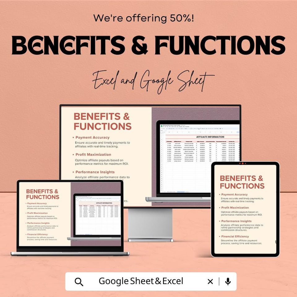 Marketing Affiliate Payment Tracker Sheet | Excel and Google Sheet | Track Affiliate Payments, Commissions, & Earnings | Digital Template