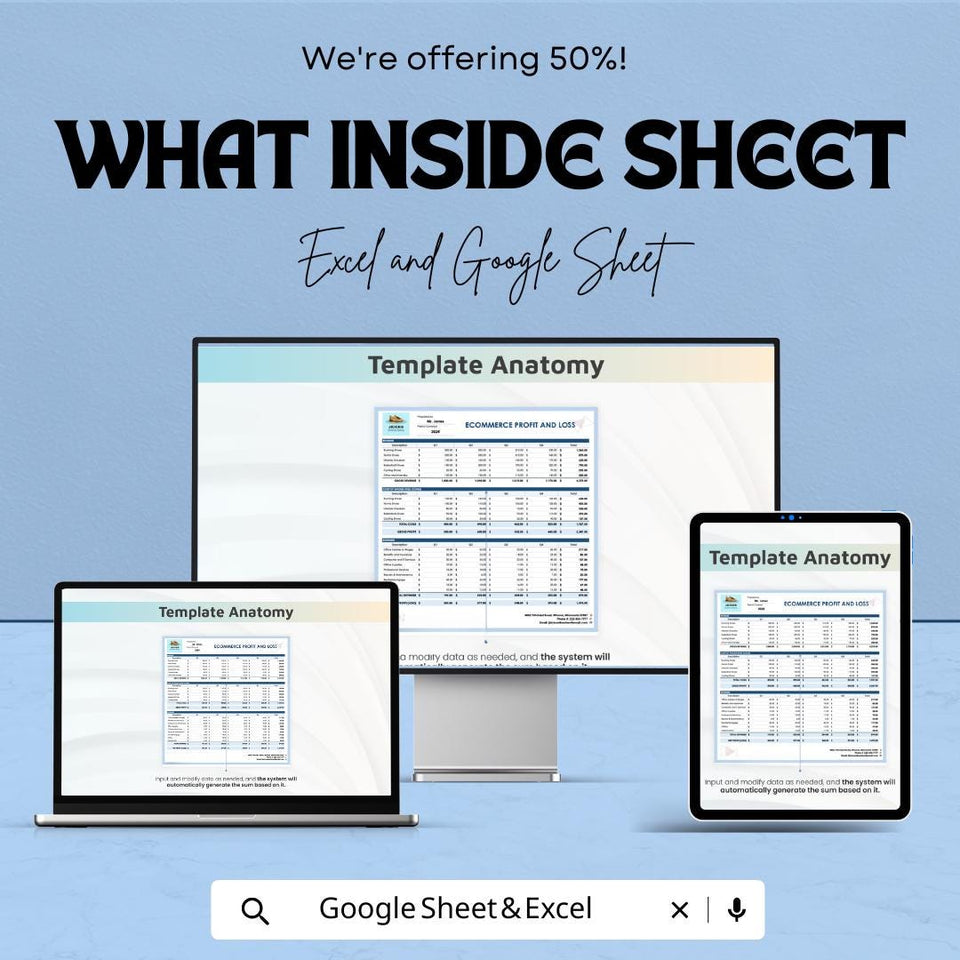 Ecommerce Profit and Loss Sheet | Excel & Google Sheets Template | Ecommerce Financial Tracking Dashboard | Ecommerce Accounting Template |