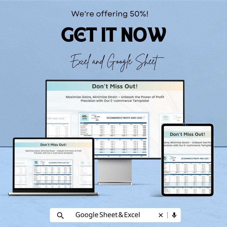 Ecommerce Profit and Loss Sheet | Excel & Google Sheets Template | Ecommerce Financial Tracking Dashboard | Ecommerce Accounting Template |