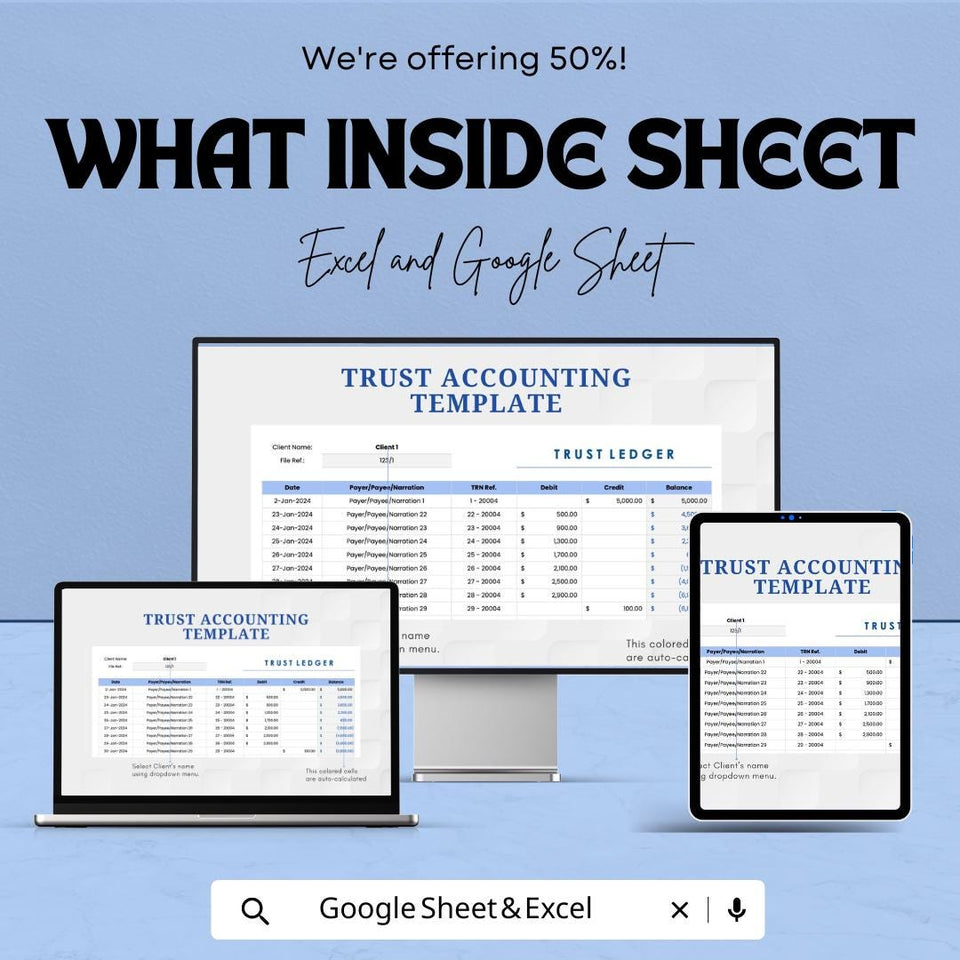 Trust Accounting Sheet | Excel and Google Sheet Template | Trust Ledger for Law Firms, Clients, Finance, Compliance & Transparency