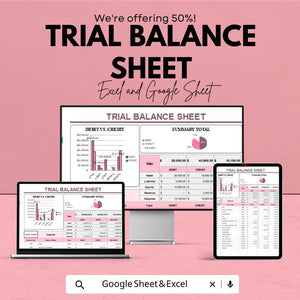 Trial Balance Sheet | Excel & Google Sheet Accounting Template | Summary Ledger with Charts | Business Finance Tracker Tool