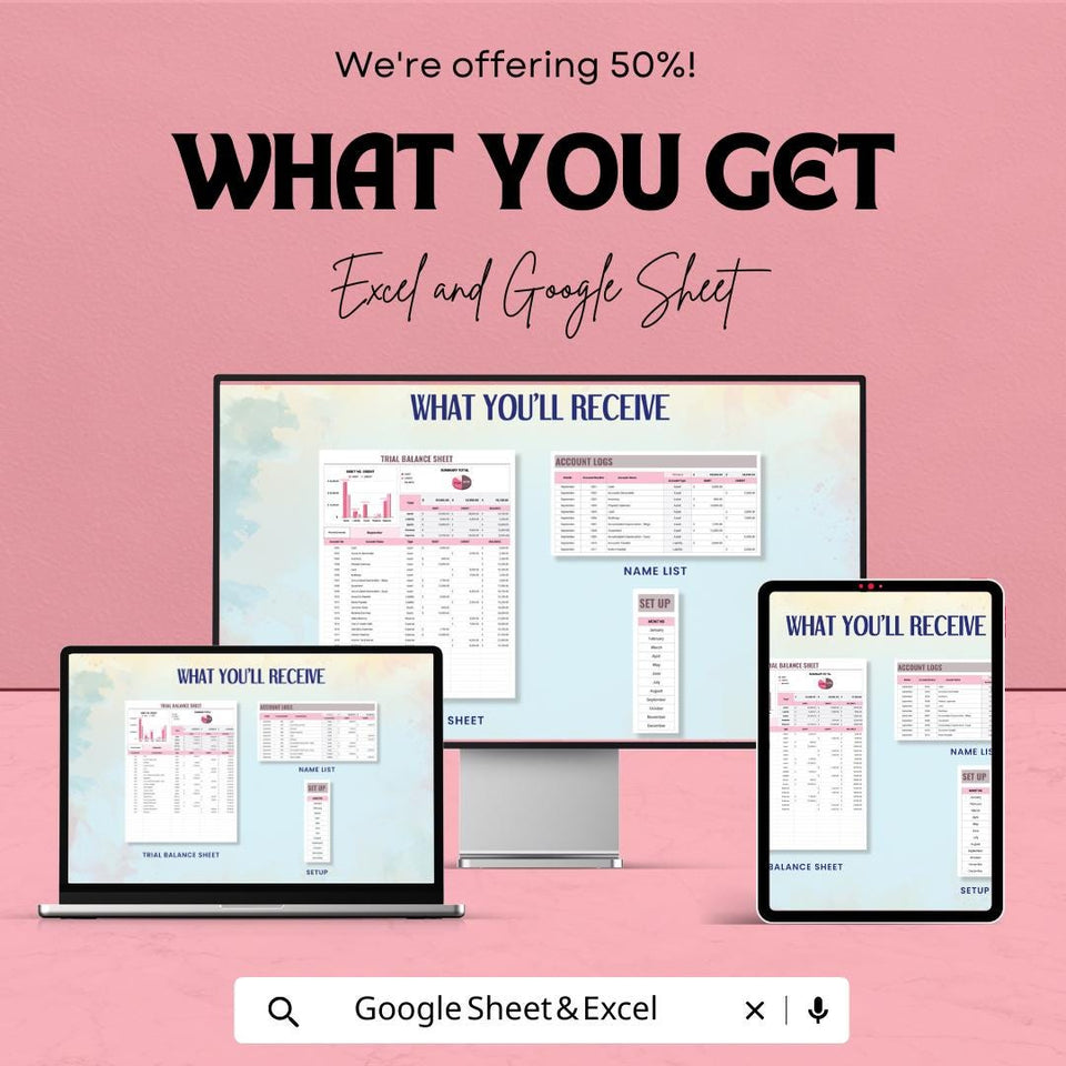 Trial Balance Sheet | Excel & Google Sheet Accounting Template | Summary Ledger with Charts | Business Finance Tracker Tool
