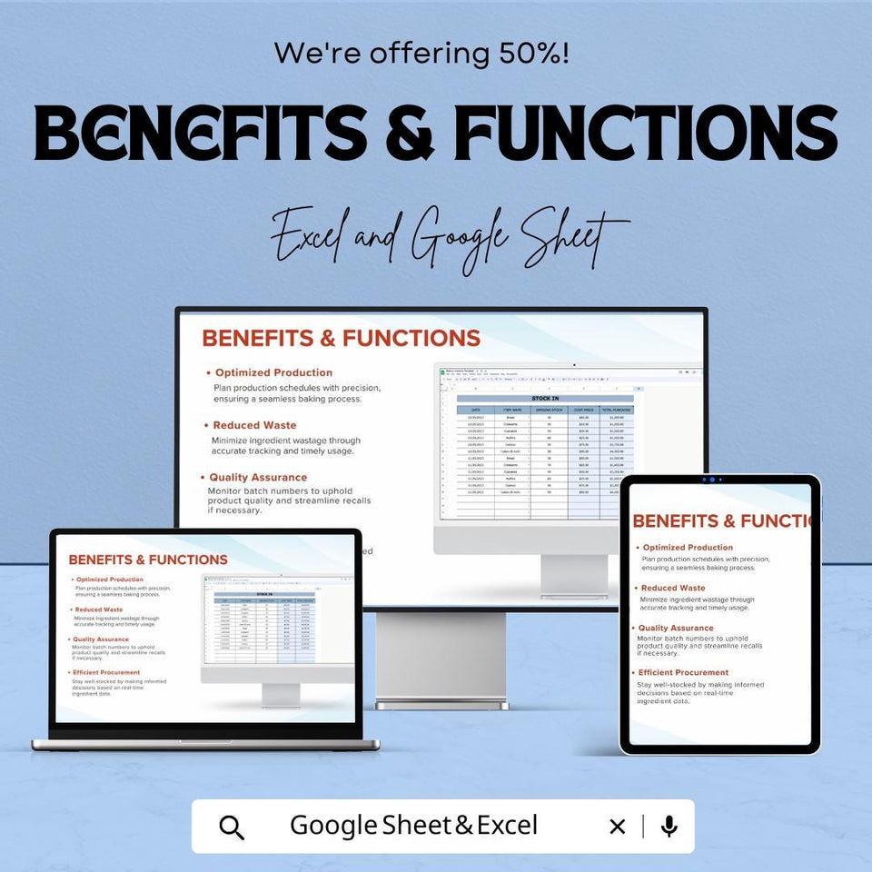 Bakery Inventory Sheet | Excel and Google Sheets | Track Sales, Stock & Best-Selling Items | Bakery Management Template