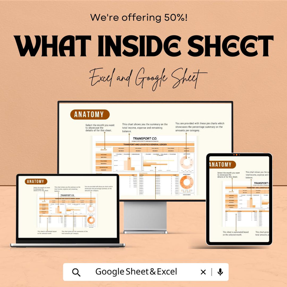 Transport and Logistics General Ledger Sheet | Google Sheets | Financial Accounting Tracker for Fleet, Logistics & Transport Businesses