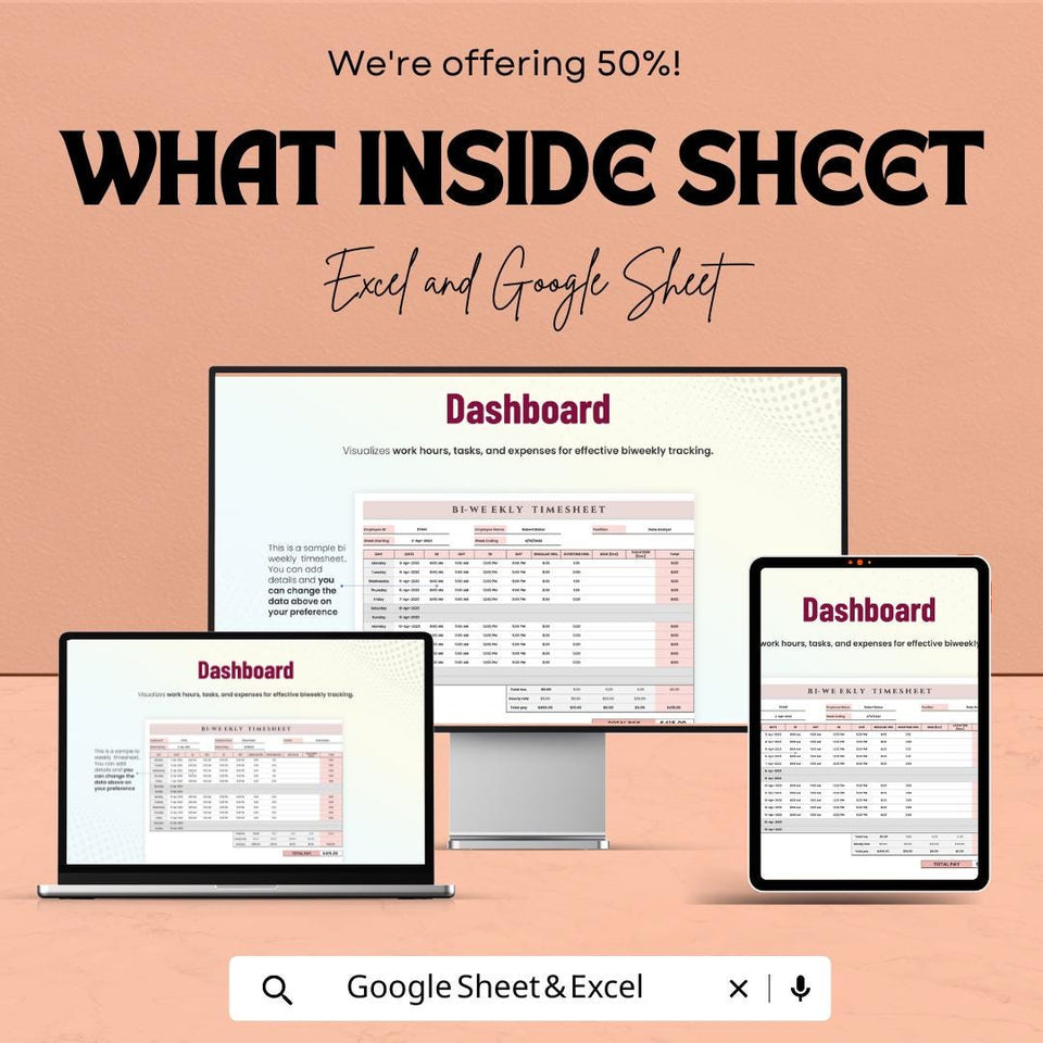 Biweekly Timesheet Template - Easy Excel & Google Sheet for Payroll Tracking, Time Management, and Task Logging
