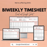 Biweekly Timesheet Template - Easy Excel & Google Sheet for Payroll Tracking, Time Management, and Task Logging