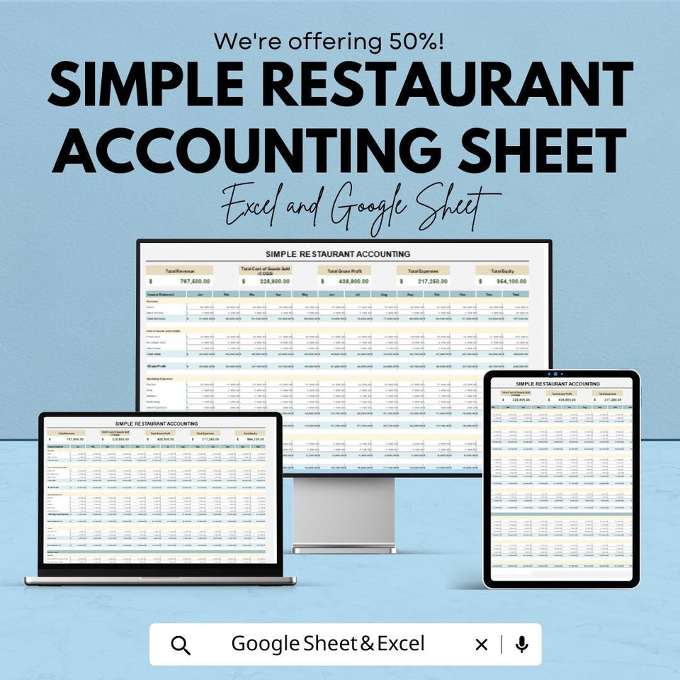 Simple Restaurant Accounting Spreadsheet | Google Sheets | Restaurant Finance Tracker | Expense & Profit Log | Digital Bookkeeping Tool