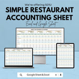 Simple Restaurant Accounting Spreadsheet | Google Sheets | Restaurant Finance Tracker | Expense & Profit Log | Digital Bookkeeping Tool