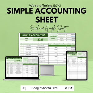 Simple Accounting Sheet | Income & Expense Tracker | Google Sheets and Excel Template | Personal Finance Log | Printable Budget Spreadsheet