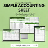 Simple Accounting Sheet | Income & Expense Tracker | Google Sheets and Excel Template | Personal Finance Log | Printable Budget Spreadsheet