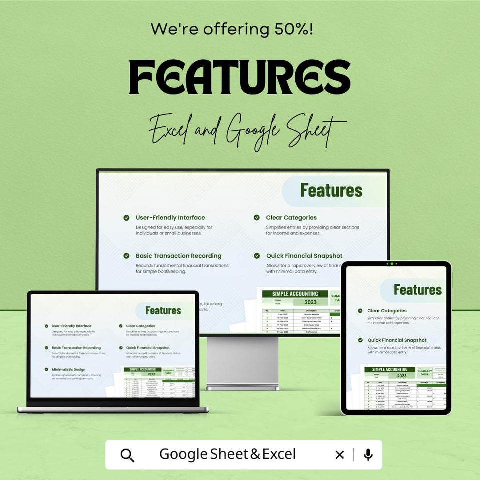 Simple Accounting Sheet | Income & Expense Tracker | Google Sheets and Excel Template | Personal Finance Log | Printable Budget Spreadsheet