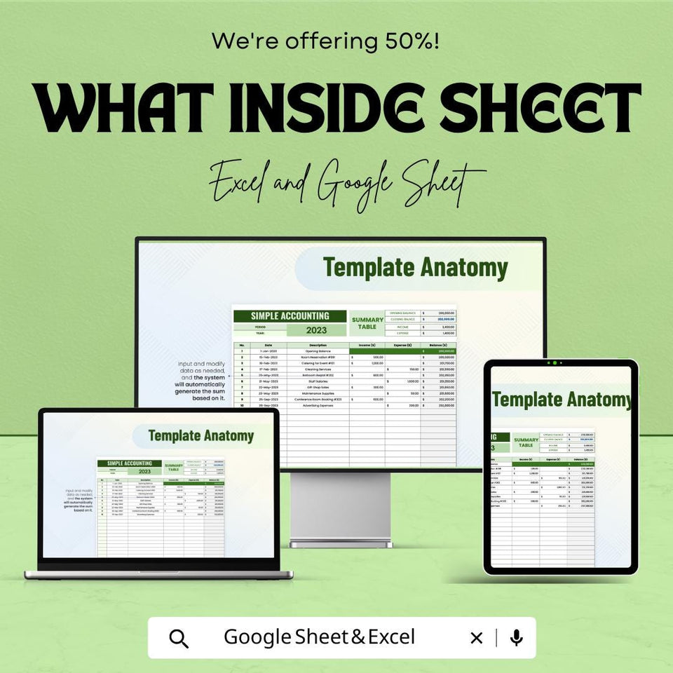 Simple Accounting Sheet | Income & Expense Tracker | Google Sheets and Excel Template | Personal Finance Log | Printable Budget Spreadsheet