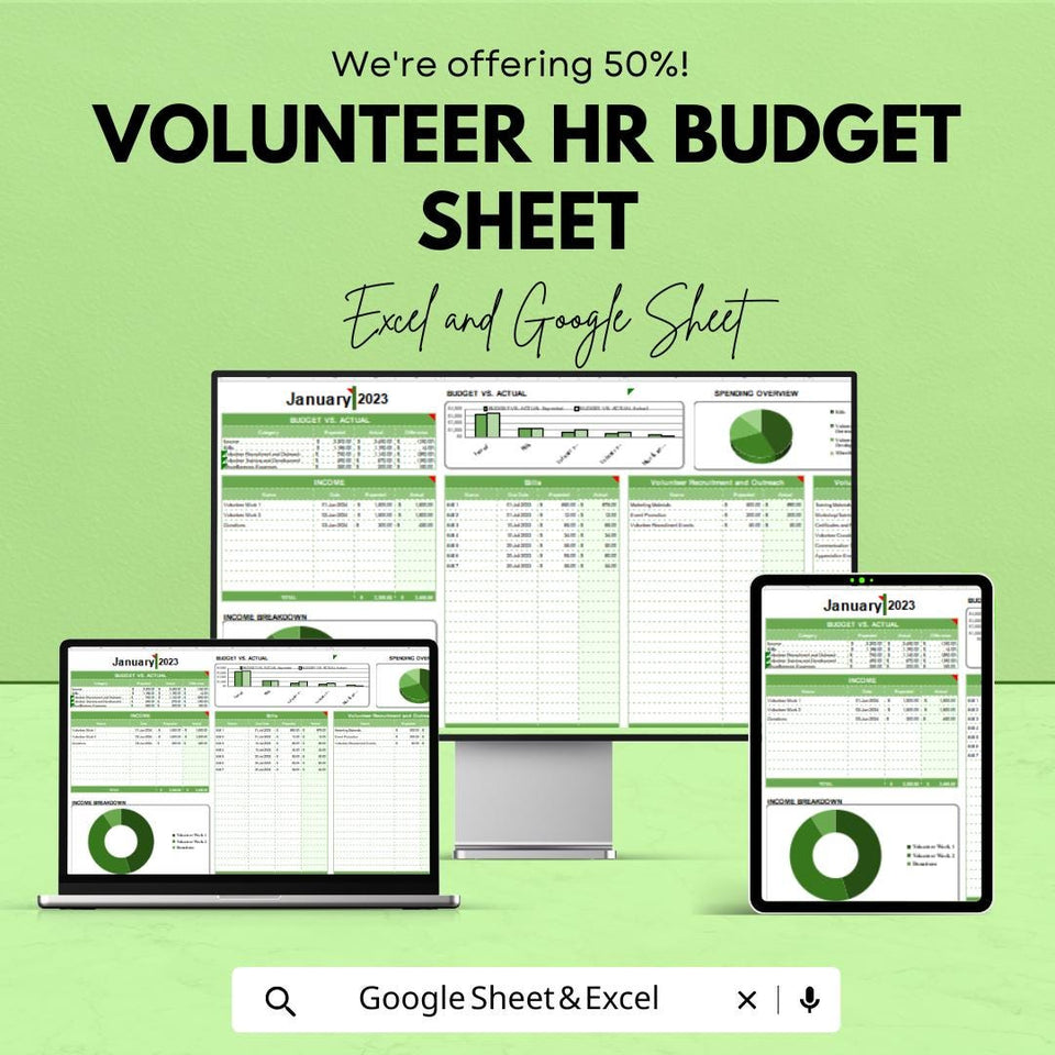 Volunteer HR Budget Sheet - Excel & Google Sheet Template | Easy Budget Planning for Volunteer Organizations