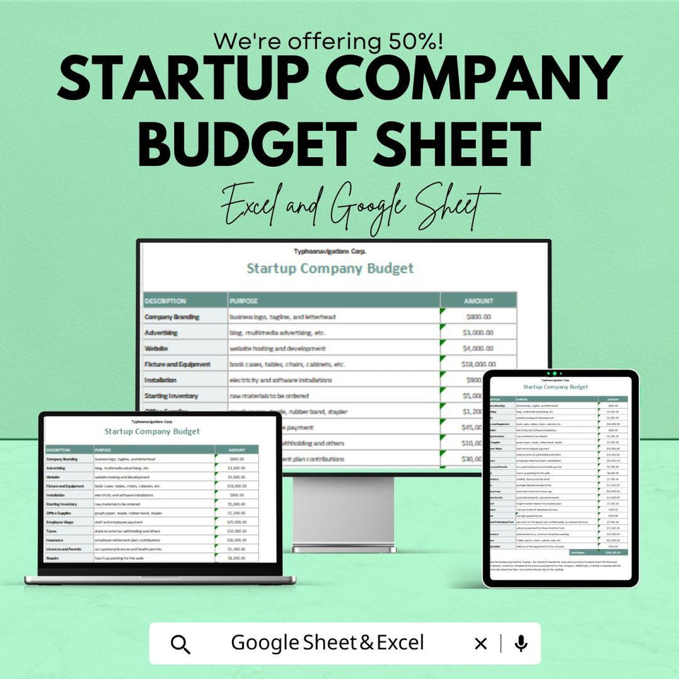 Startup Company Budget Template | Google Sheets & Excel Spreadsheet for Financial Planning | Business Budgeting Tool