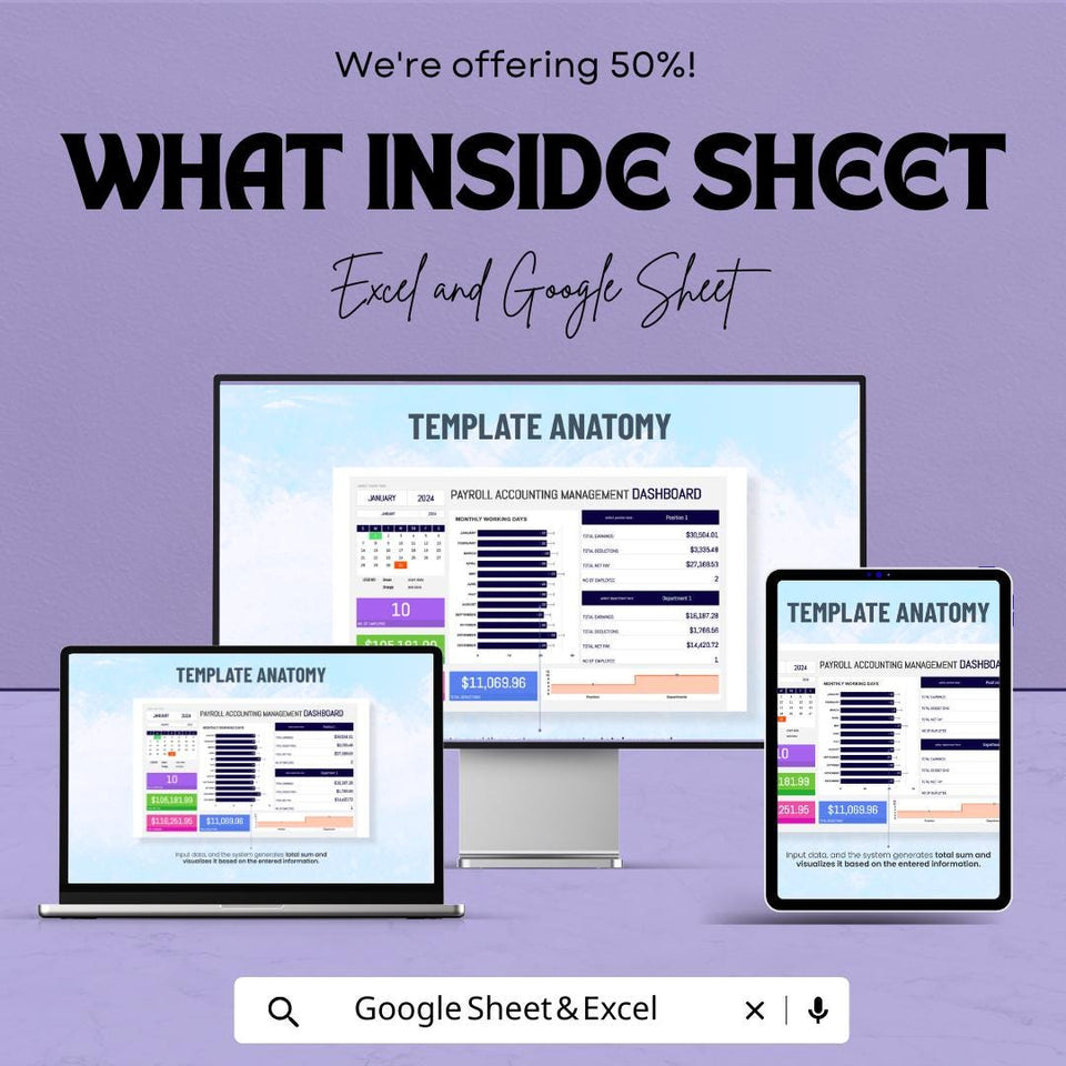 Payroll Accounting Management Dashboard | Google Sheet | Budget Tracker & Payroll Management Tool | Track Earnings, Deductions and Taxes