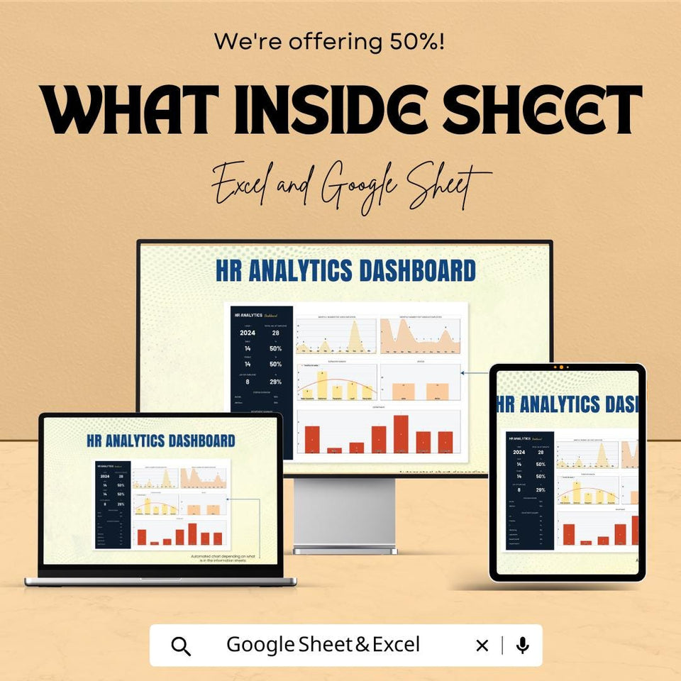 HR Analytics Dashboard - Excel & Google Sheet Template | Employee Management | HR Data Analytics Tool | HR Dashboard for Workforce Insights