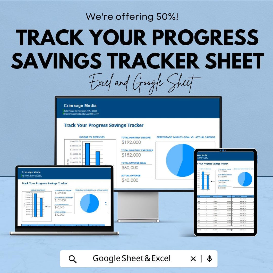 Track Your Progress Savings Tracker Sheet | Budgeting Tool | Financial Planner | Google Sheet & Excel Template