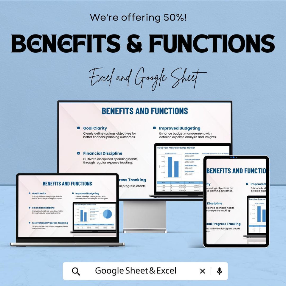 Track Your Progress Savings Tracker Sheet | Budgeting Tool | Financial Planner | Google Sheet & Excel Template