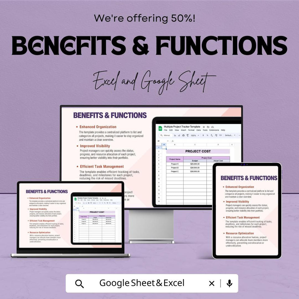 Multiple Project Tracker Sheet | Project Management Template | Task Tracking | Budgeting | Resource Allocation | Project Overview