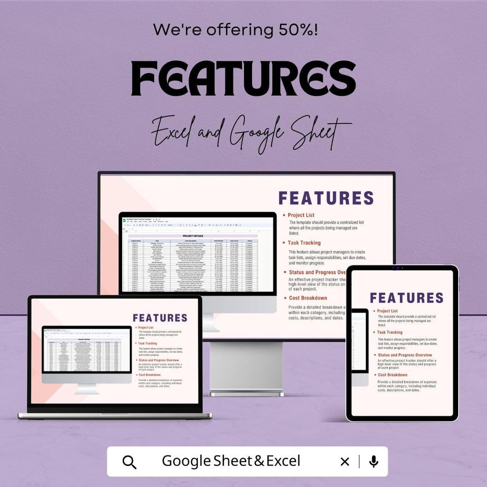 Multiple Project Tracker Sheet | Project Management Template | Task Tracking | Budgeting | Resource Allocation | Project Overview