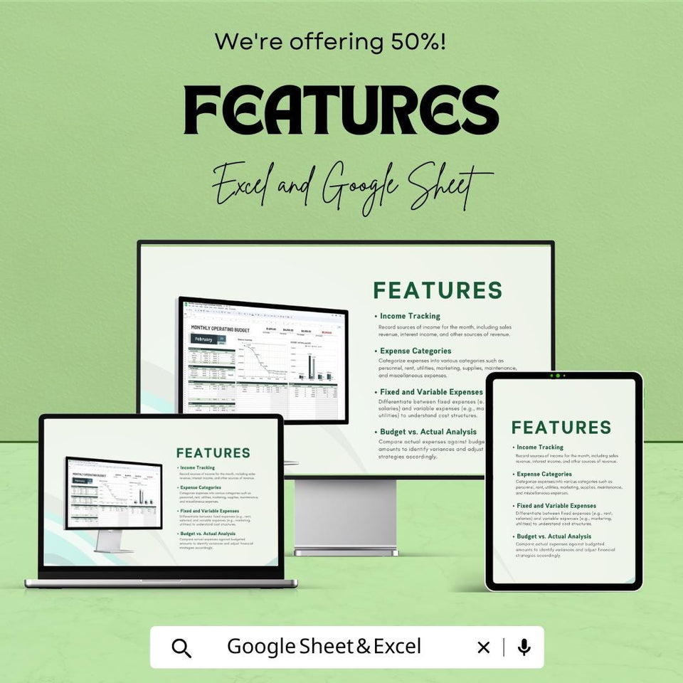 Monthly Operating Budget Worksheet | Google Sheet | Expense Tracker & Financial Planning Tool | Budget Management and Analysis Template