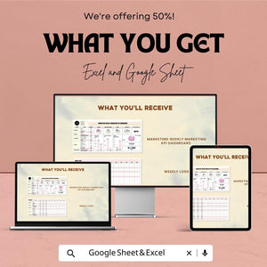 Marketing Weekly KPI Dashboard | Google Sheet | Track Website Traffic, Social Media & Email Marketing Performance | ROI Tracker Template
