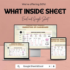 Marketing Weekly KPI Dashboard | Google Sheet | Track Website Traffic, Social Media & Email Marketing Performance | ROI Tracker Template