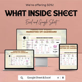 Marketing Weekly KPI Dashboard | Google Sheet | Track Website Traffic, Social Media & Email Marketing Performance | ROI Tracker Template