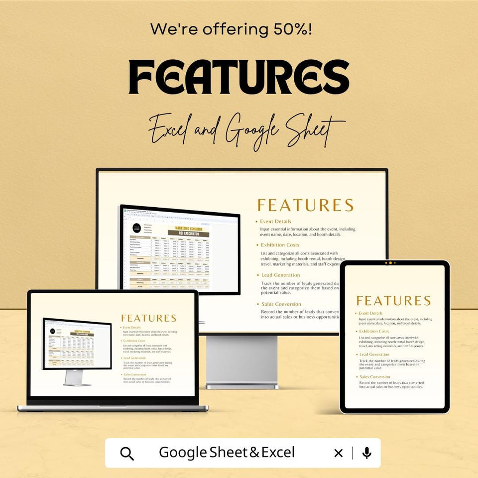 Marketing Exhibitor ROI Calculator Sheet | Excel & Google Sheets Template for Event ROI Analysis