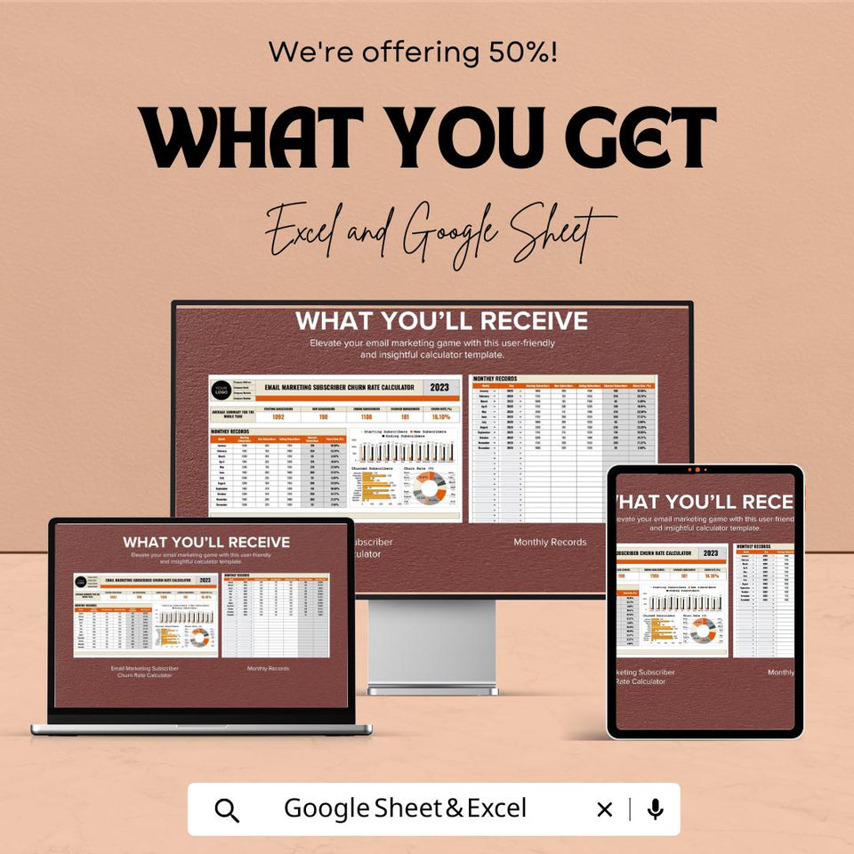 Email Marketing Subscriber Churn Rate Calculator | Google Sheet and Excel Template | Track Monthly Churn Rate & New Subscribers