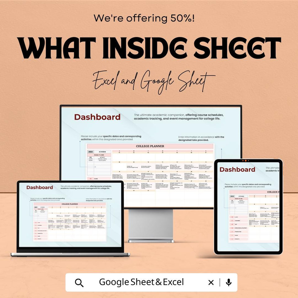 College Planner Sheet | Google Sheet Template | Academic Planner for Students | Study Schedule Template | Assignment Tracker |