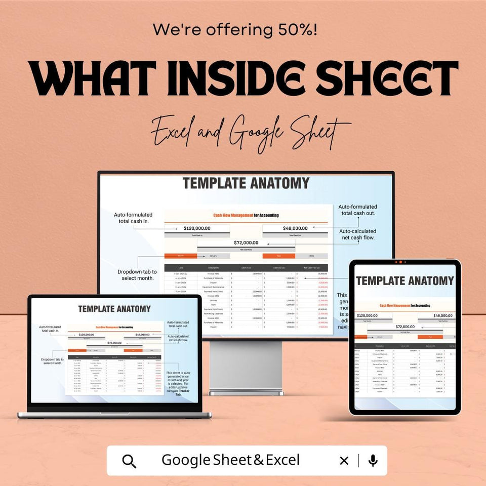 Cash Flow Management for Accounting | Excel & Google Sheet Template | 50% Off! | Financial Tracker