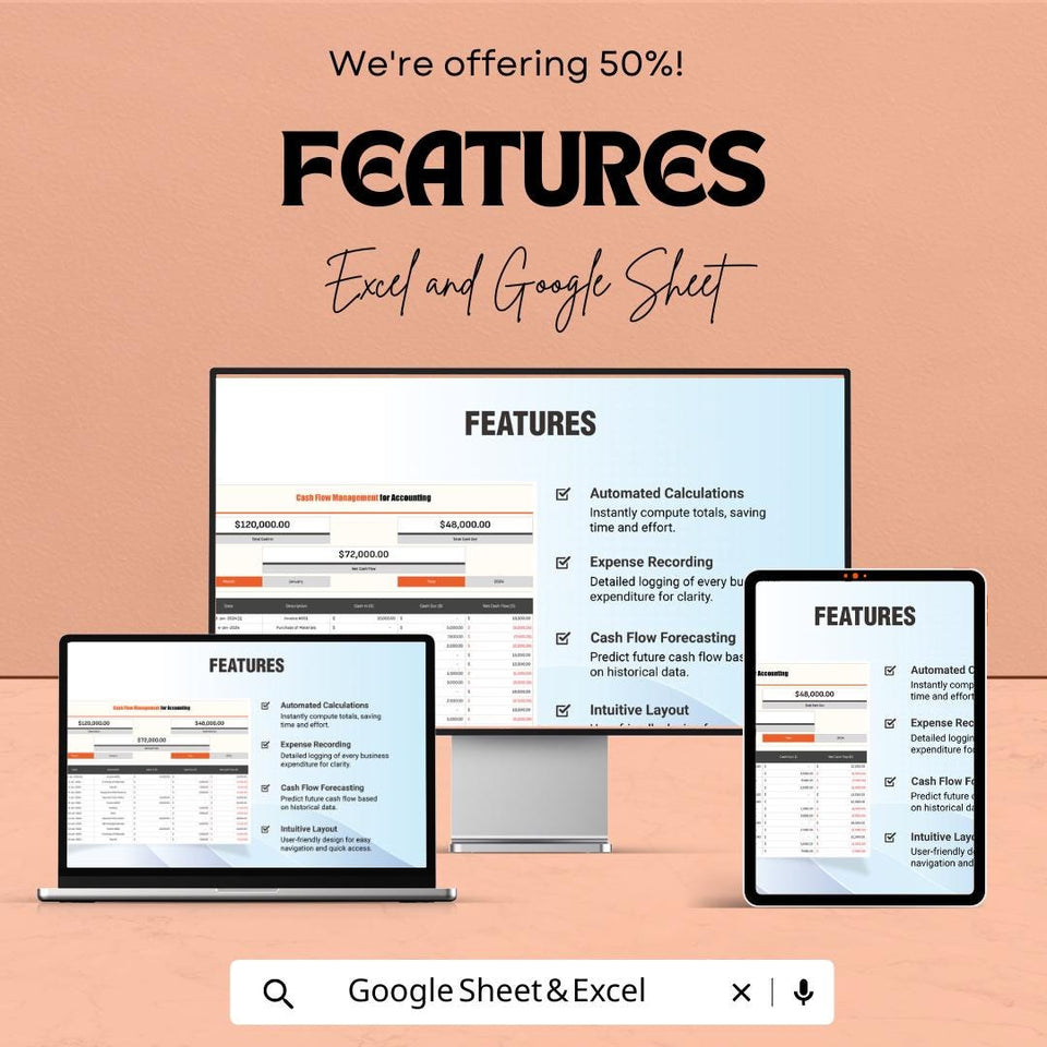 Cash Flow Management for Accounting | Excel & Google Sheet Template | 50% Off! | Financial Tracker