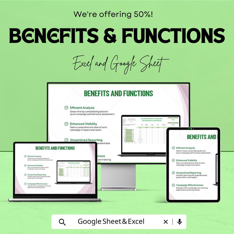 Advertising Multi-Campaign Performance Comparison Template for Excel & Google Sheets | 50% Off!